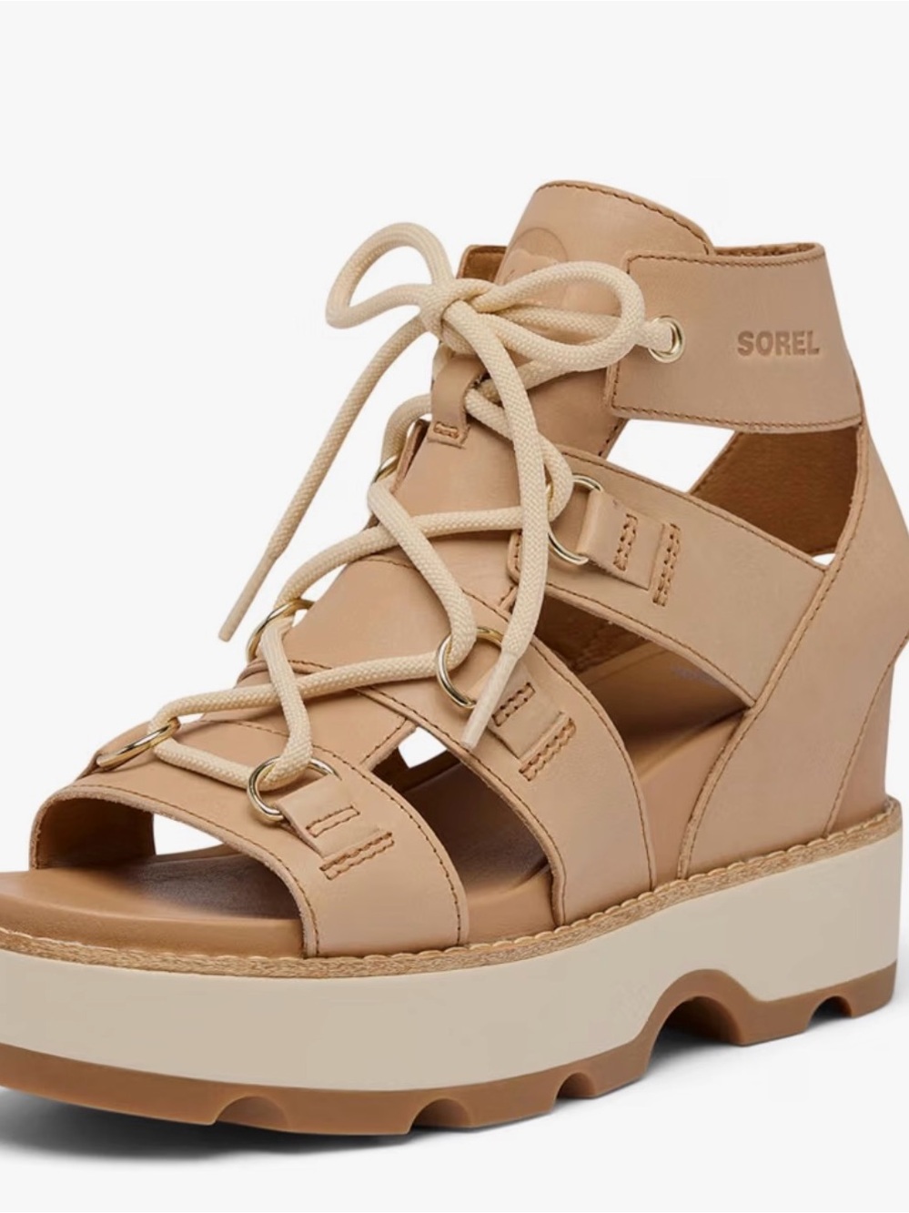Sorel Beige Lace-Up Wedge Sandal
